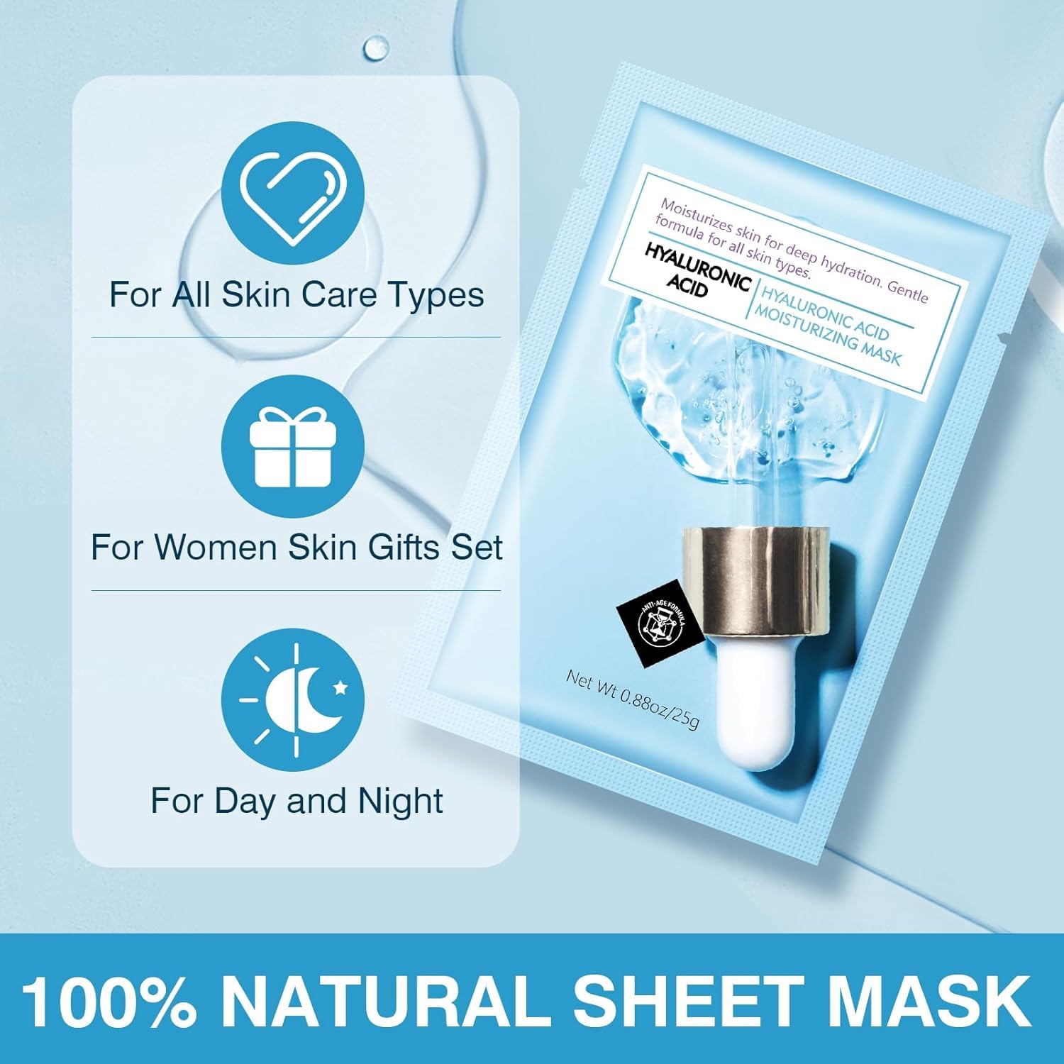Close-up of IREV Hyaluronic Acid Face Mask sheet ready for gentle application.