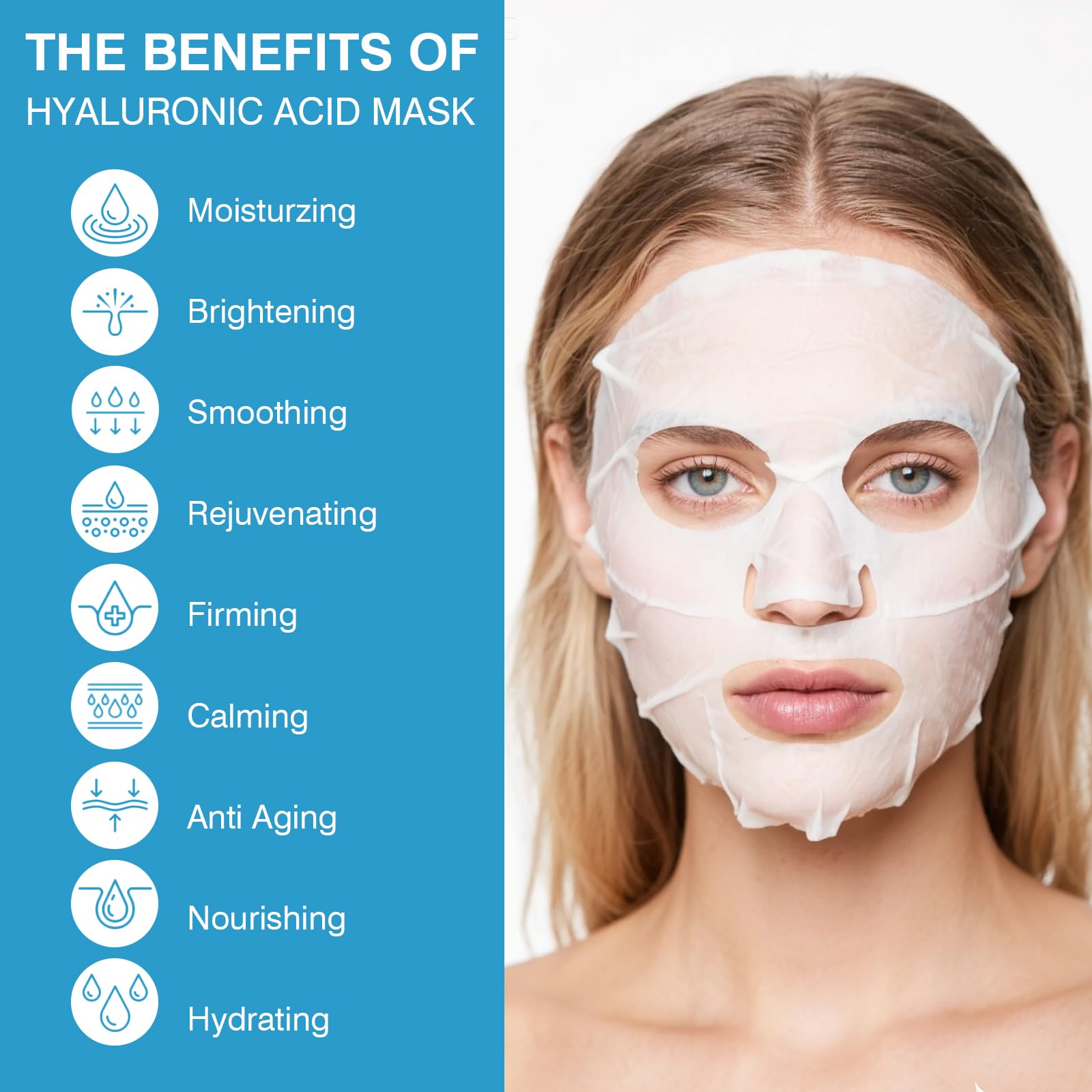 Box of 10 IREV Hyaluronic Acid Masks for convenient daily use.