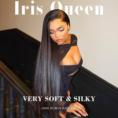 Iris Queen 28-inch lace-front wig side view showing seamless 13x4 lace for versatile parting.