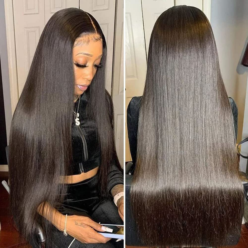 Iris Queen 28inch 220-density straight HD lace front wig full-view shows natural hairline for daily wear