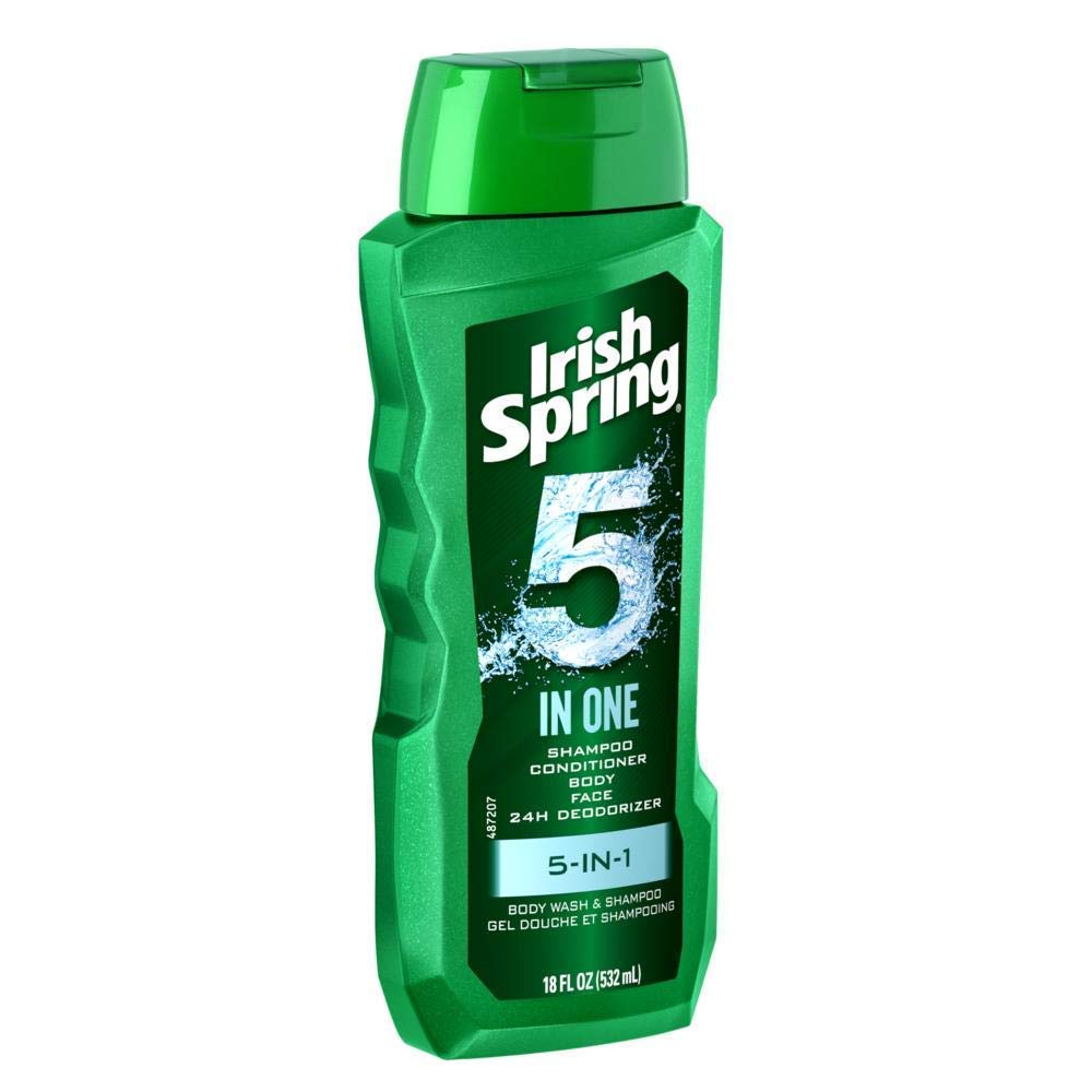 Irish Spring 5-in-1 packaging label communicates 24-hour odor control and freshness.
