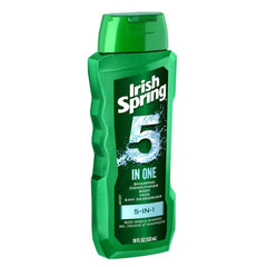 Irish Spring 5-in-1 packaging label communicates 24-hour odor control and freshness.