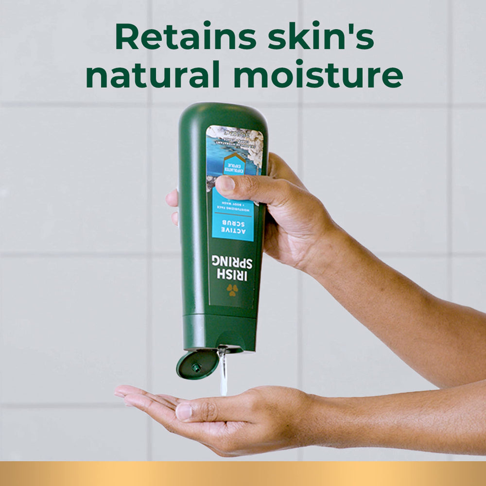 Irish Spring Active Scrub 4-pack display conveys value for households.