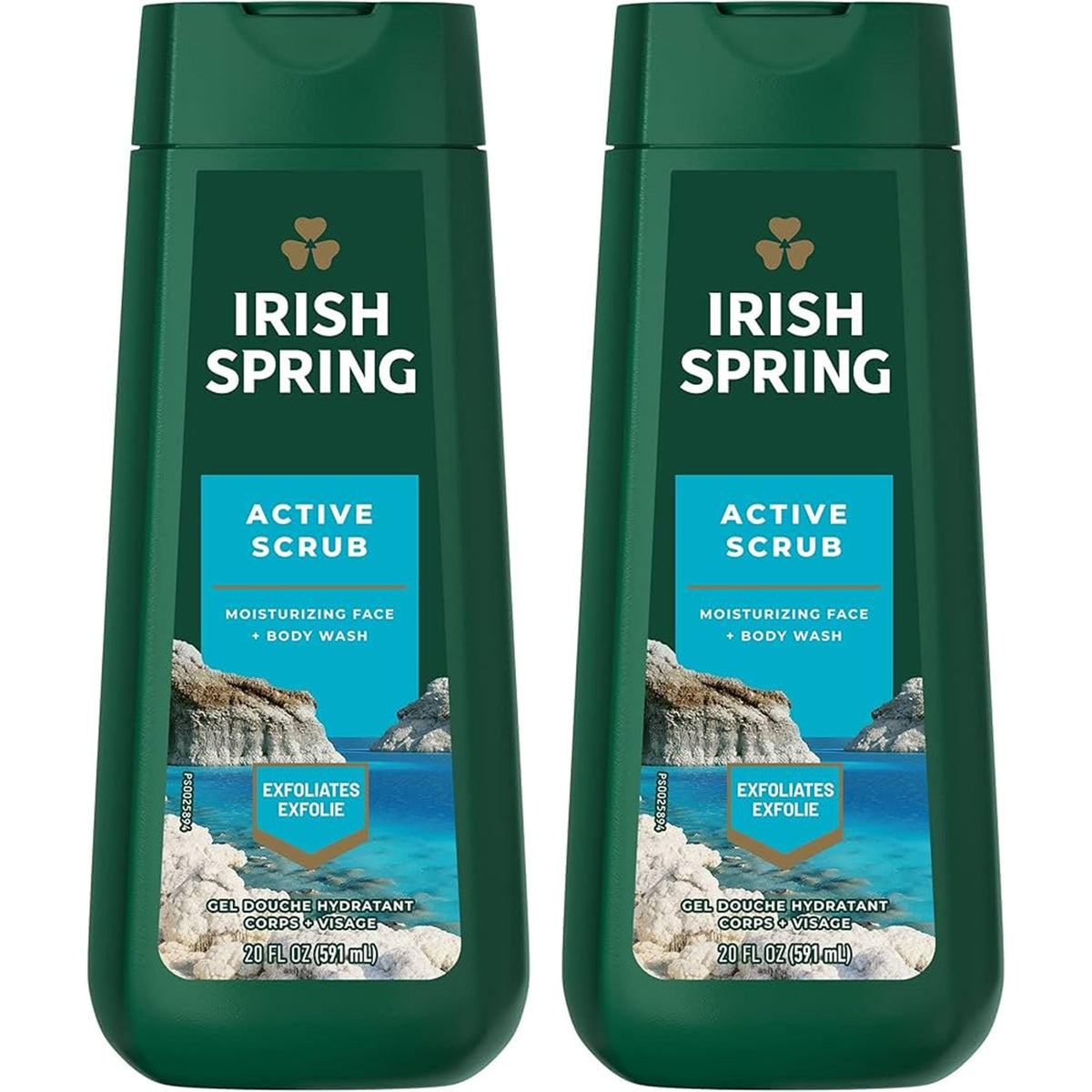 Irish Spring Active Scrub bottle front delivers all-day freshness and outdoorsy vibe.