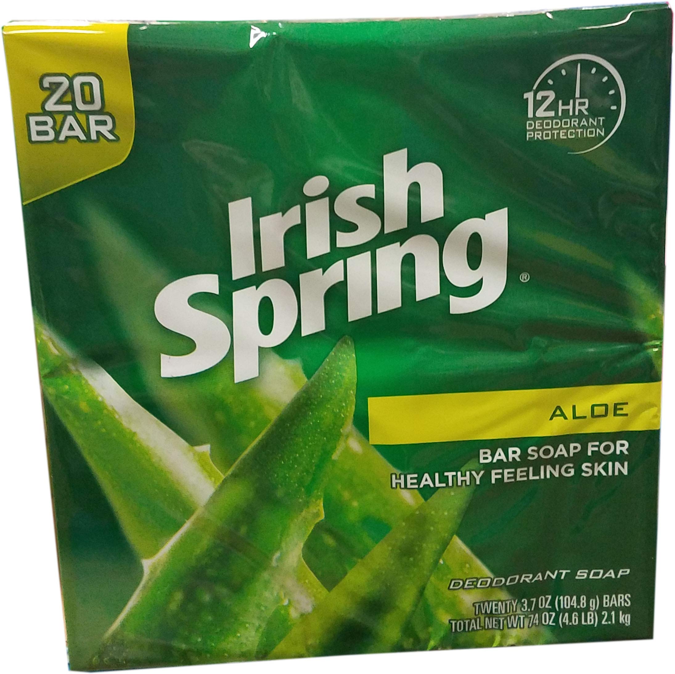 Irish Spring Aloe bar soap packaging offers a refreshing scent and lasting cleanliness for daily routines.