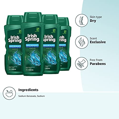 Irish Spring Moisture Blast label close-up focusing on packaging details