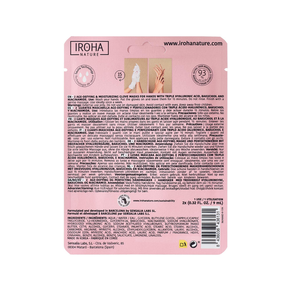 IROHA NATURE hand mask gloves serum dispersion illustrates actives penetrating for improved texture