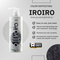 iroiro black pump dispensing rich shampoo texture that deposits color and nourishes