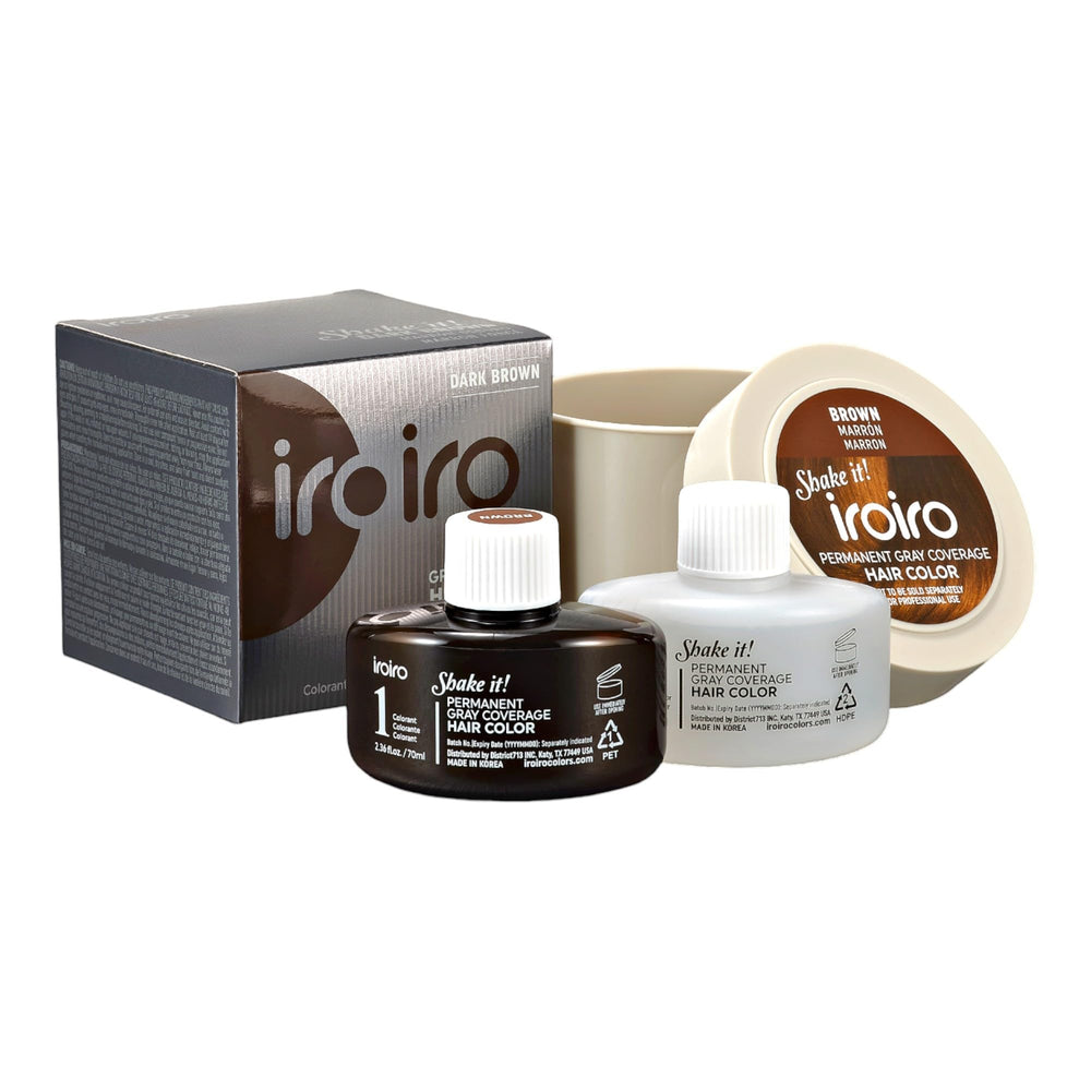 iroiro front bottle shot showing brown shade and easy-use benefit