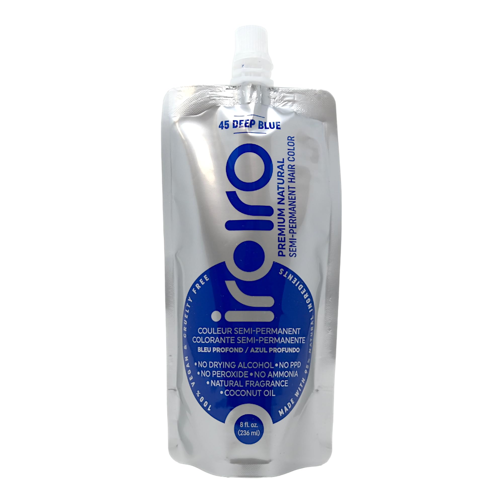 IROIRO Deep Blue bottle pour shows vibrant color during application.