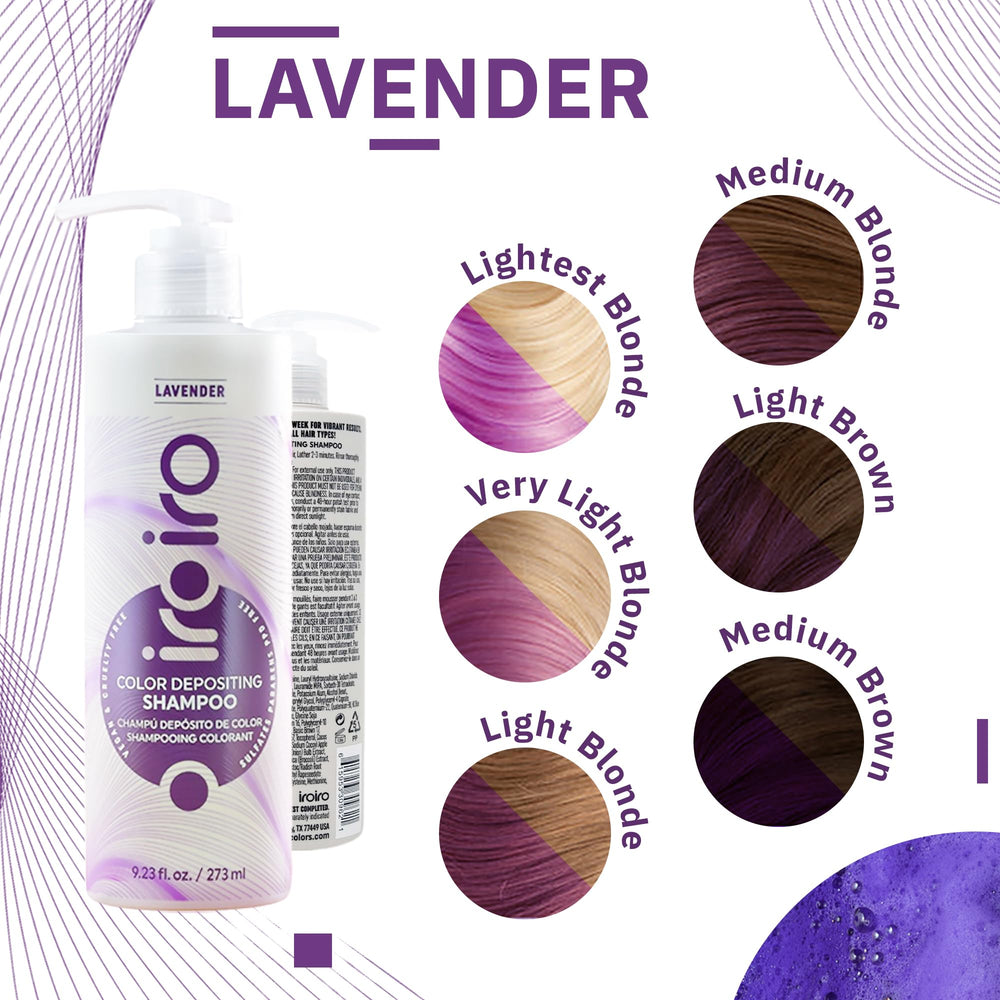 iroiro lavender bottle on bathroom shelf in styled setting highlighting salon-quality benefit