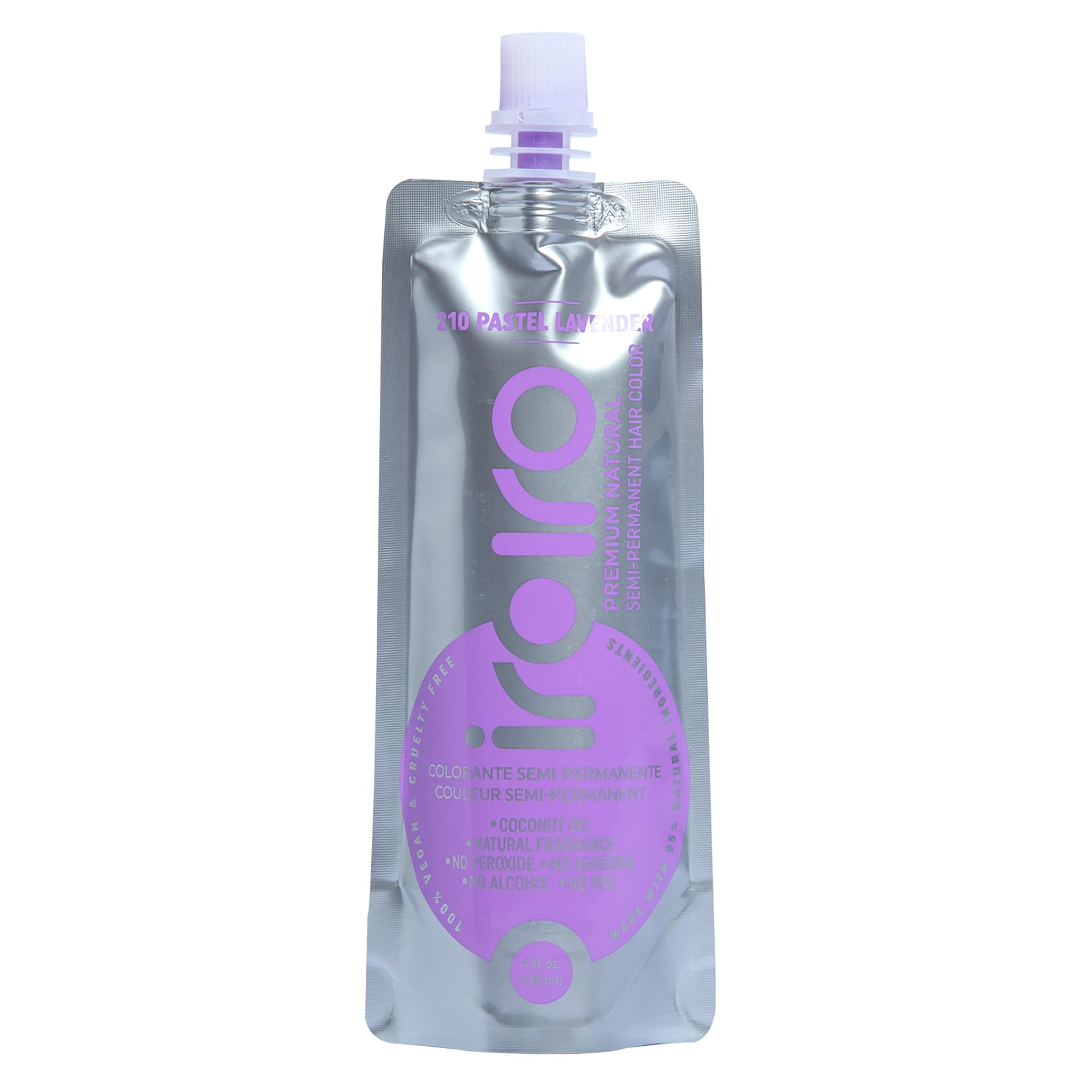 iroiro pastel lavender front pouch showing label and eco-pouch benefit