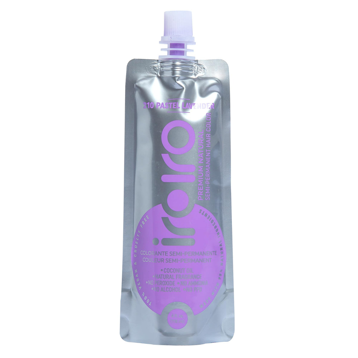 iroiro pastel lavender front pouch showing label and eco-pouch benefit