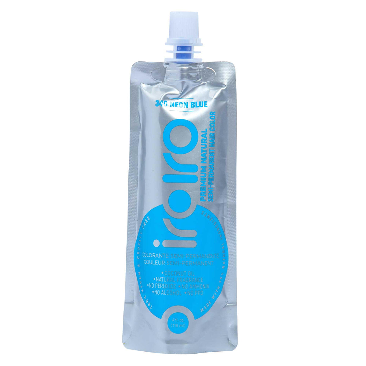 IROIRO Neon Blue bottle shows vibrant color for bold looks.