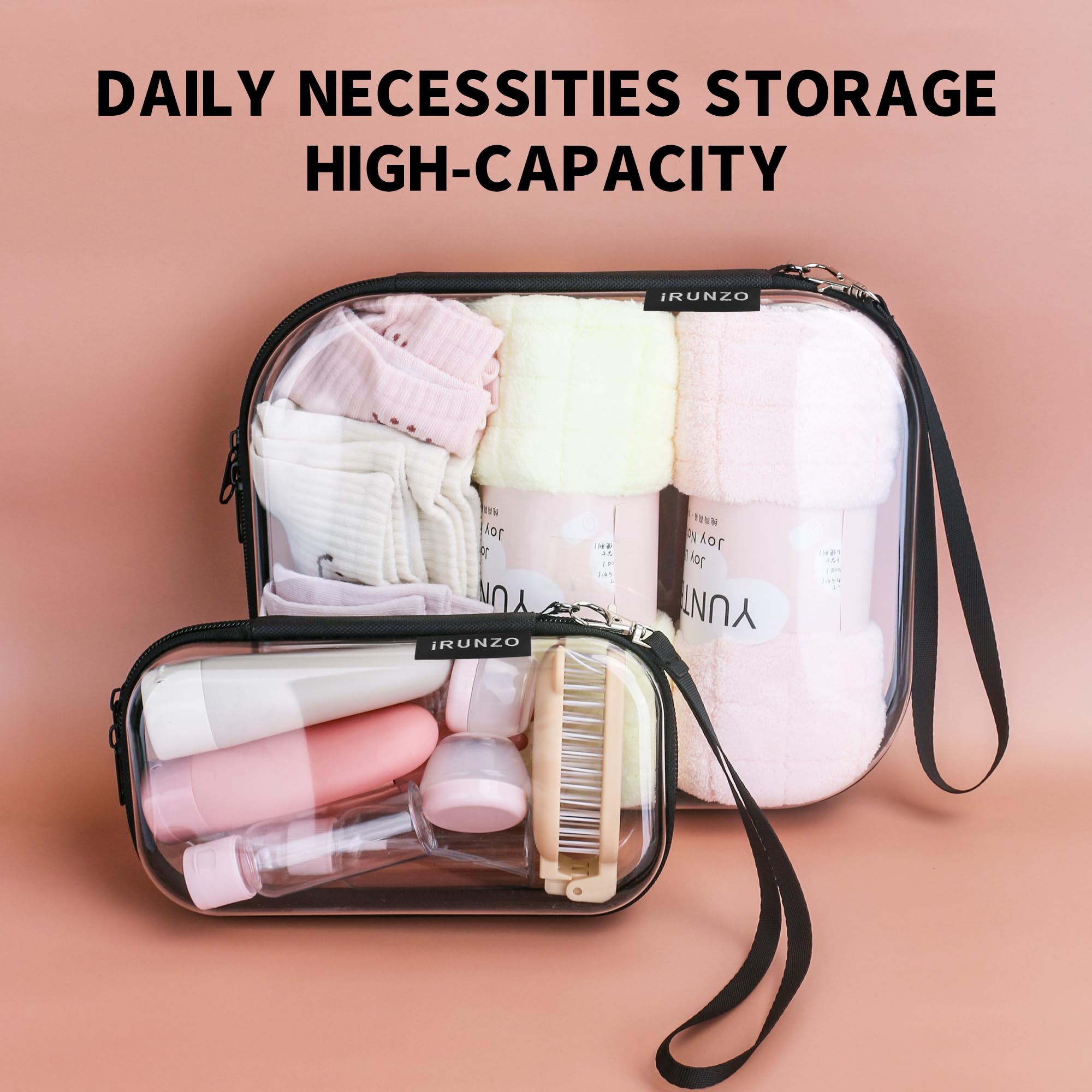 iRUNZO clear hard shell case travel-ready showcases compact solution for toiletries and small items.