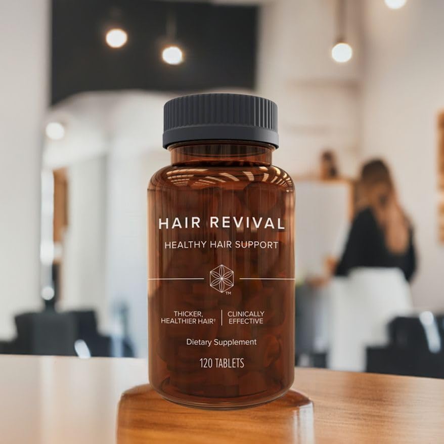 Isagenix Hair Revival bottle side highlights portable daily capsules for consistent nourishment