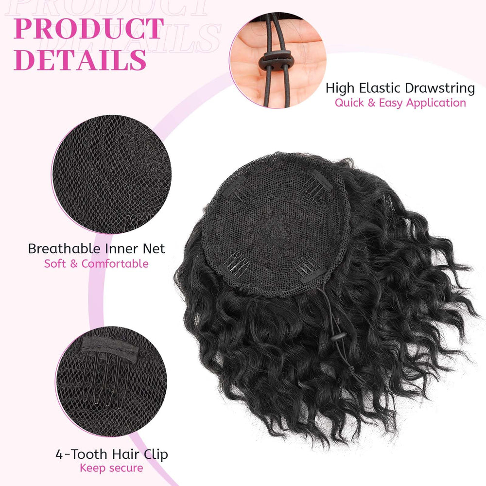Isaic pony-tail-8inch-drawstring-and-clips showcases secure attachment for busy days.