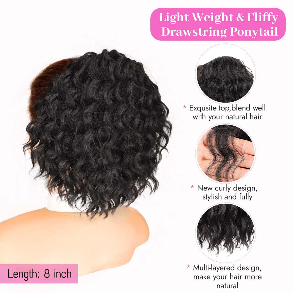 Isaic pony-tail-8inch-jet-black-synthetic-hair highlights rich color and full volume.