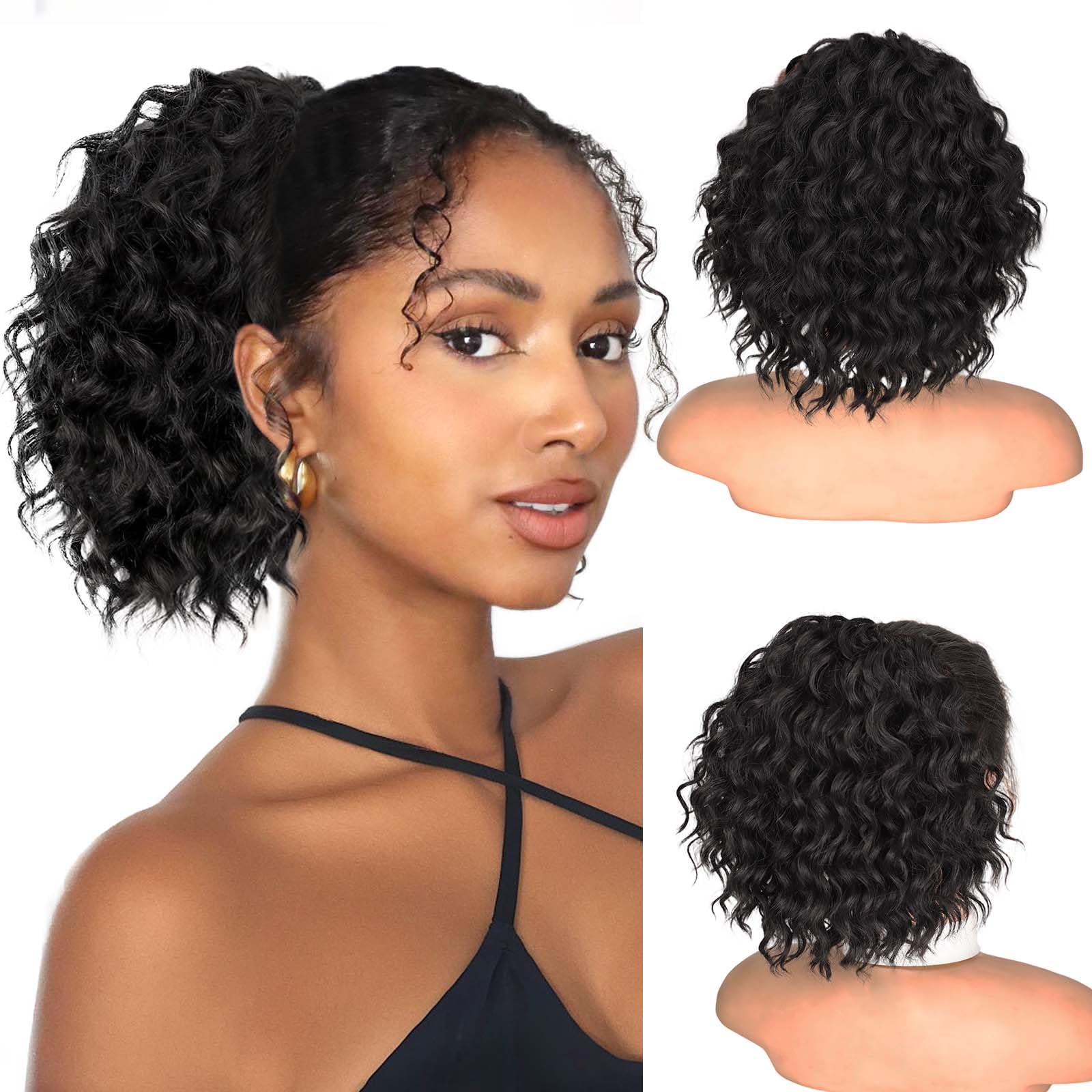 Isaic pony-tail-8inch-short-wavy-closeup reveals soft, natural-looking curls for daily wear.