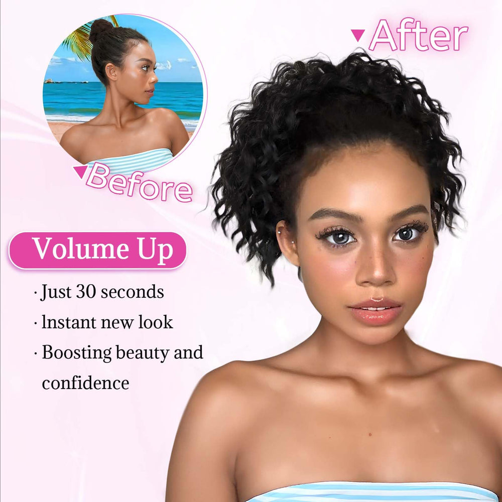 Isaic pony-tail-8inch-volume-curly-texture emphasizes dramatic curls and elegant silhouette.