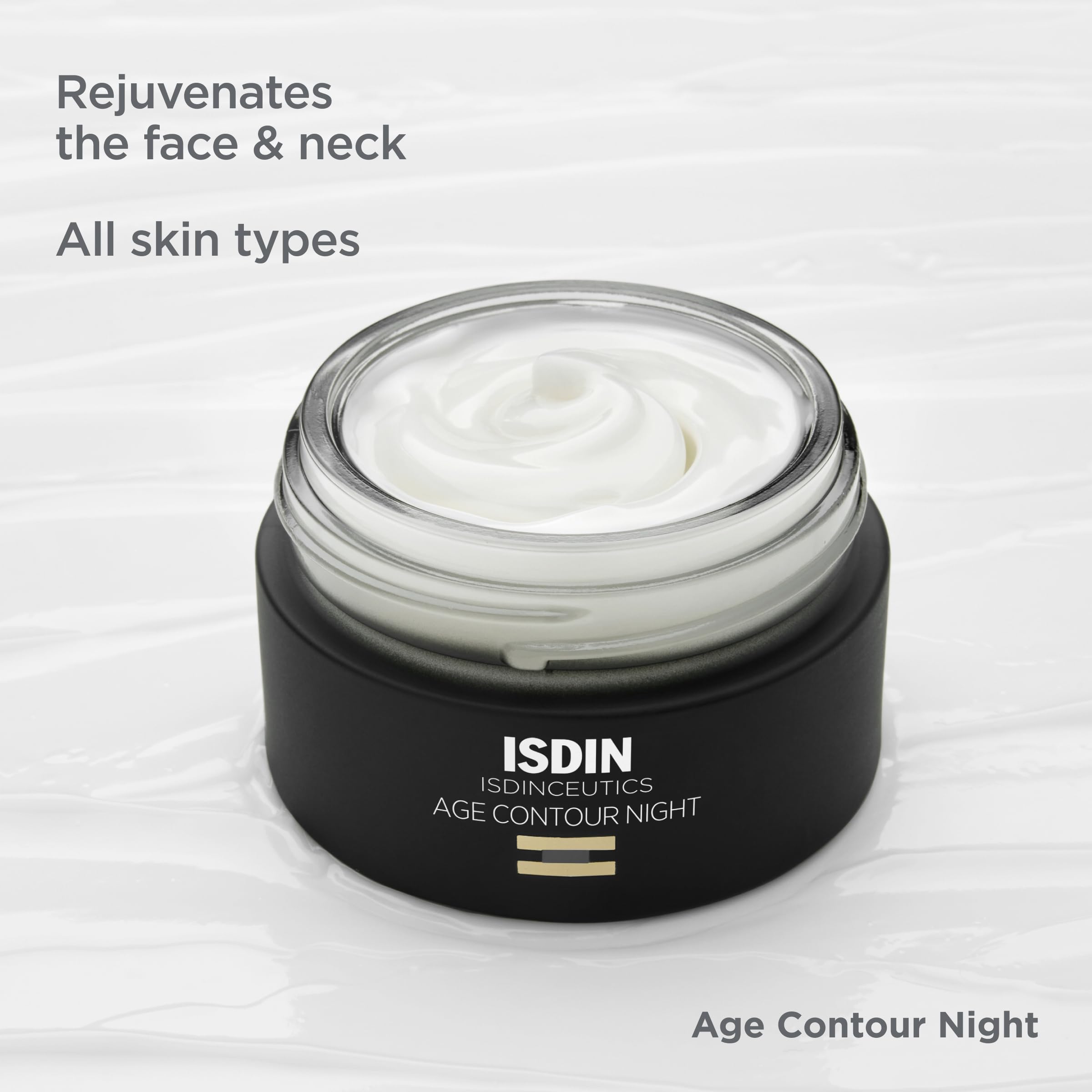 ISDIN Age Contour Night Cream application on face shows smooth texture