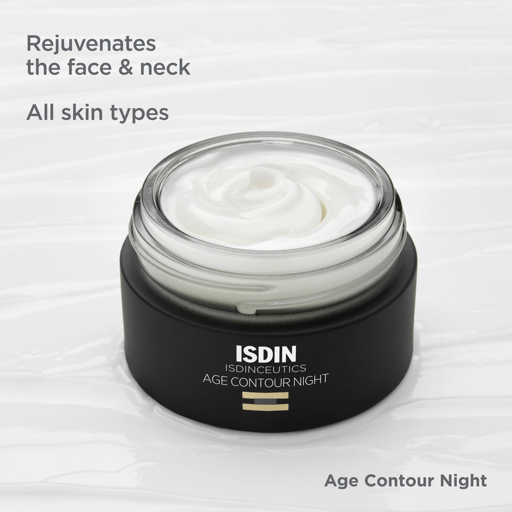 ISDIN Age Contour Night Cream application on face shows smooth texture