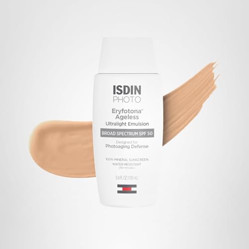 ISDIN Eryfotona Ageless tinted sunscreen swatch showing color adaptability.