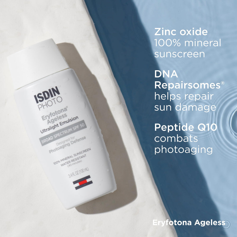 ISDIN Eryfotona Ageless tinted sunscreen travel pack ready for bag.