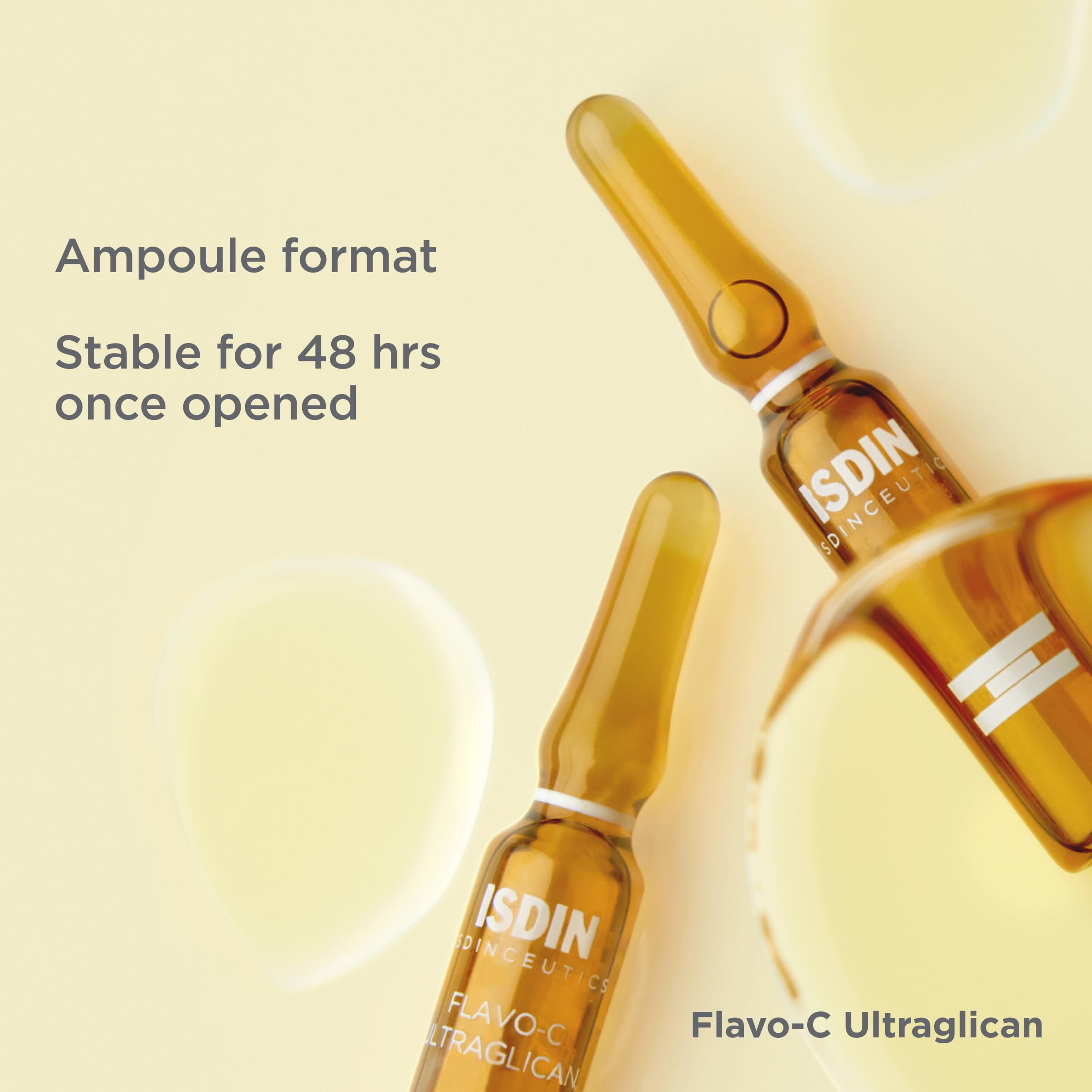 ISDIN Flavo-C Ultraglican serum SPF 50 label for daytime protection.