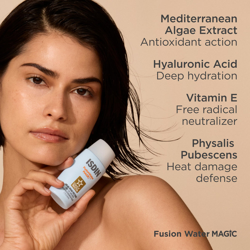 ISDIN Fusion Water MAGIC non-irritating, dermatologist-tested formula ideal for sensitive eyes.