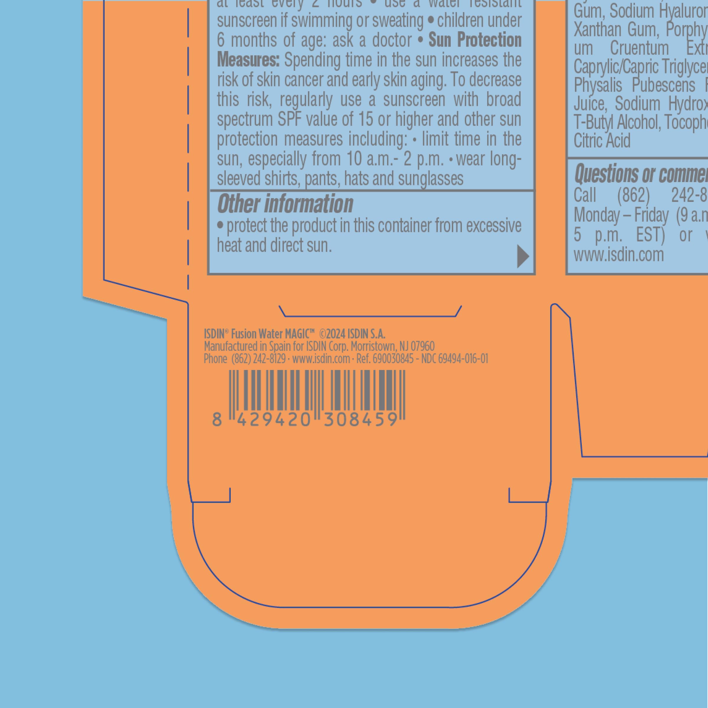 ISDIN Fusion Water MAGIC protects against UVA UVB and blue light
