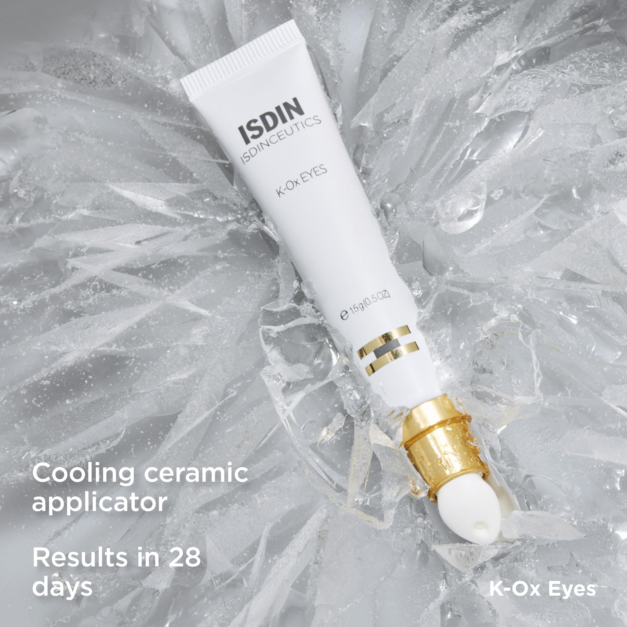 ISDIN Isdinceutics K-Ox Eyes hyaluronic-acid illustration underscores moisture retention around eye