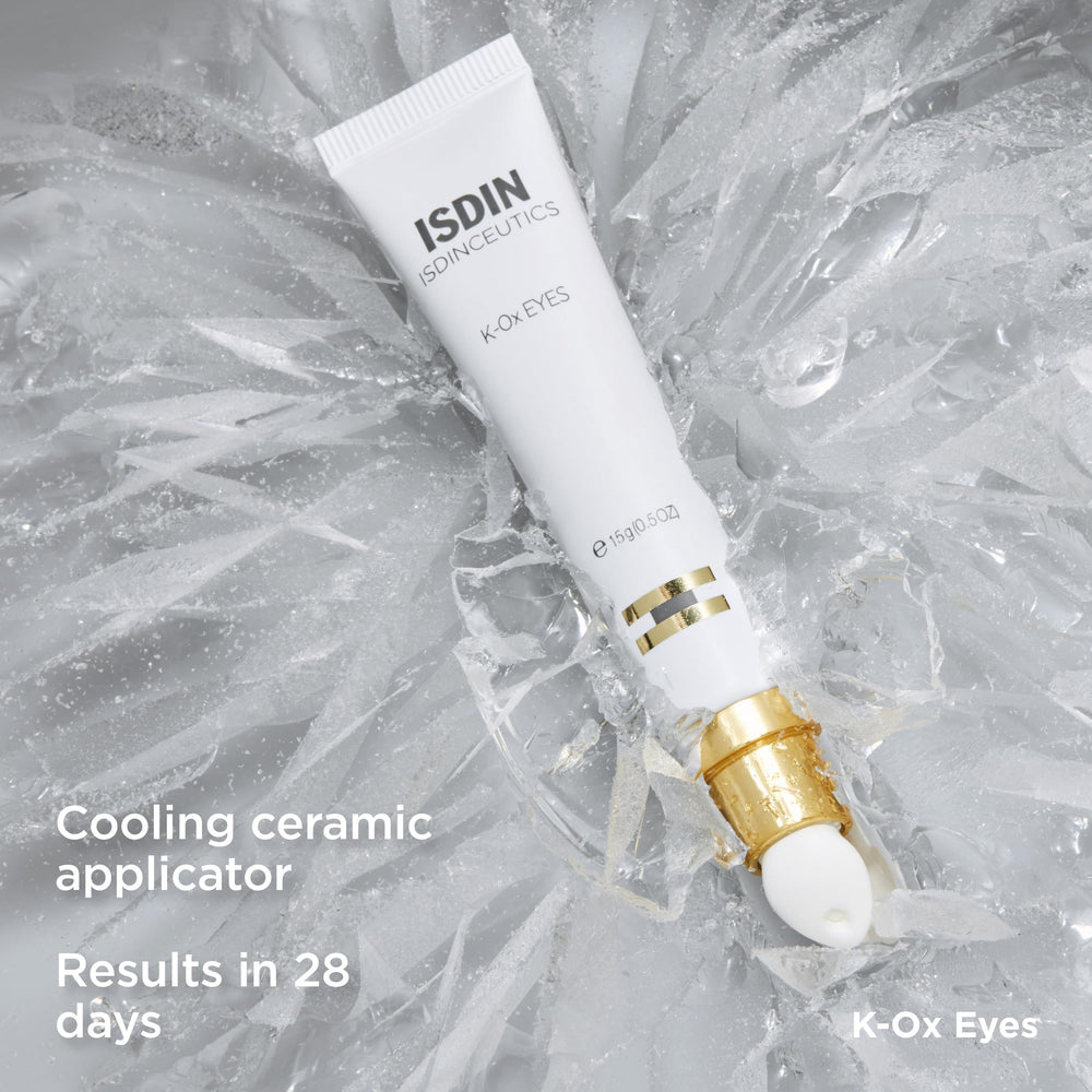ISDIN Isdinceutics K-Ox Eyes hyaluronic-acid illustration underscores moisture retention around eye