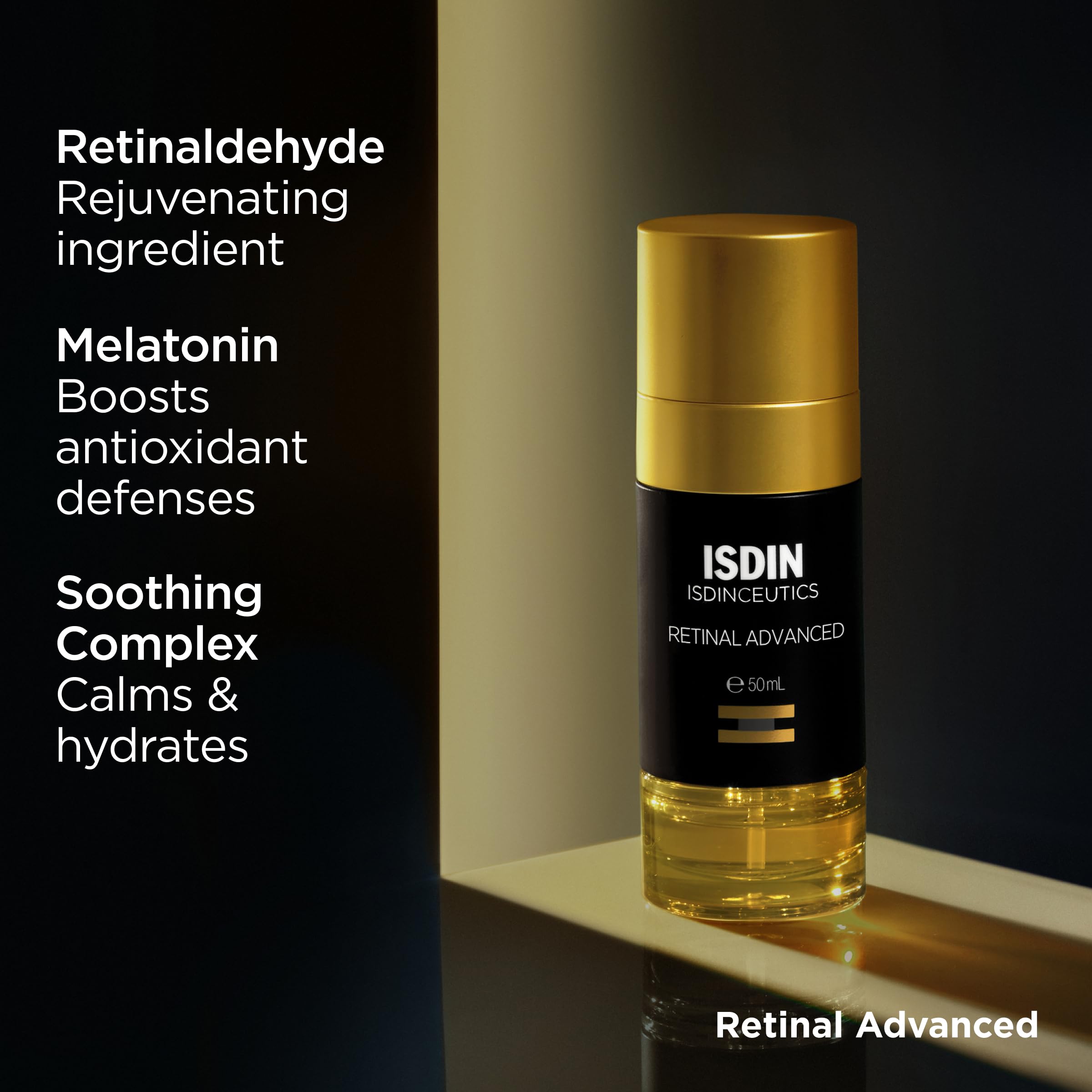 ISDIN Retinal Advanced bottle labeled for sensitive skin compatibility.