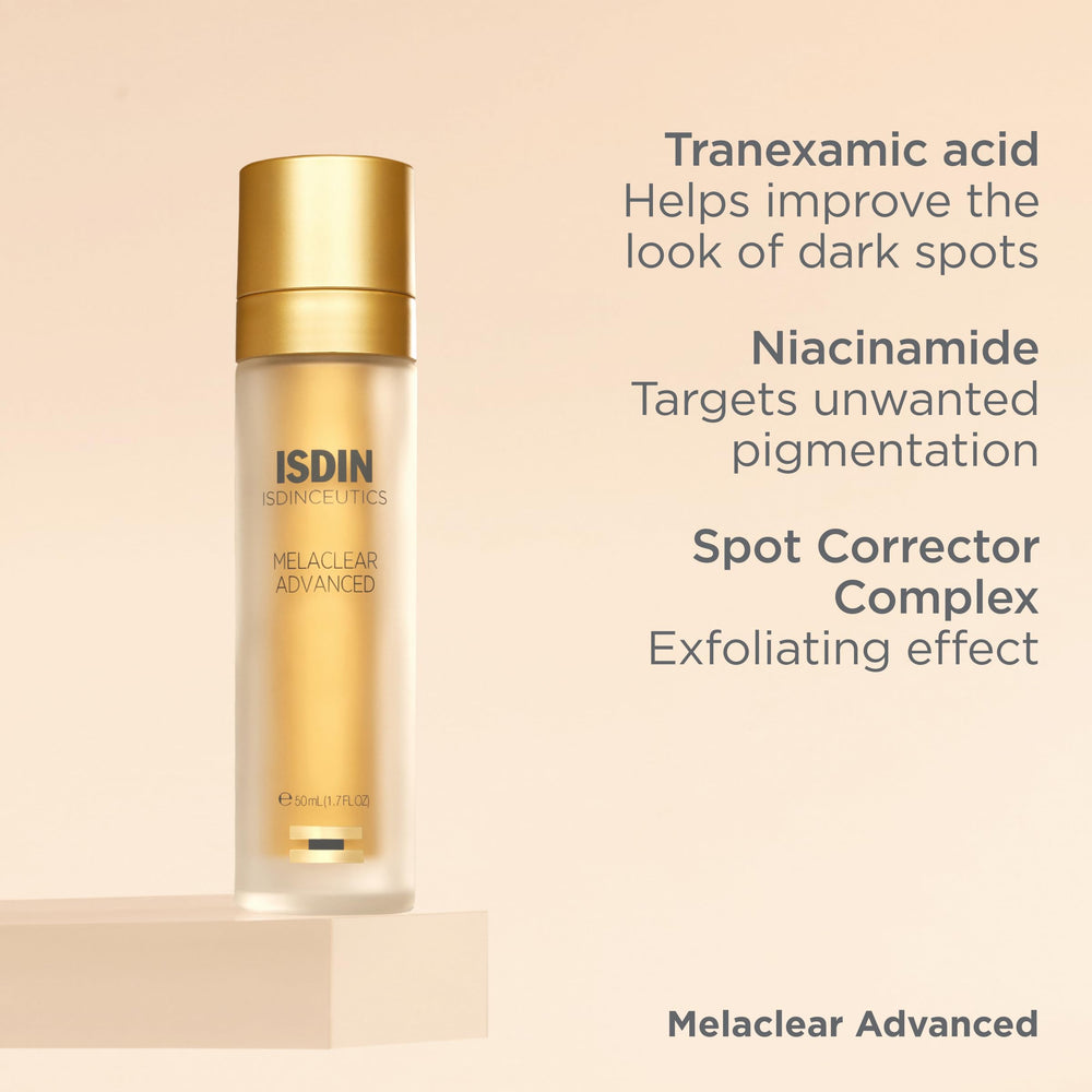 ISDIN Melaclear Advanced night skincare routine scenario for evening use.
