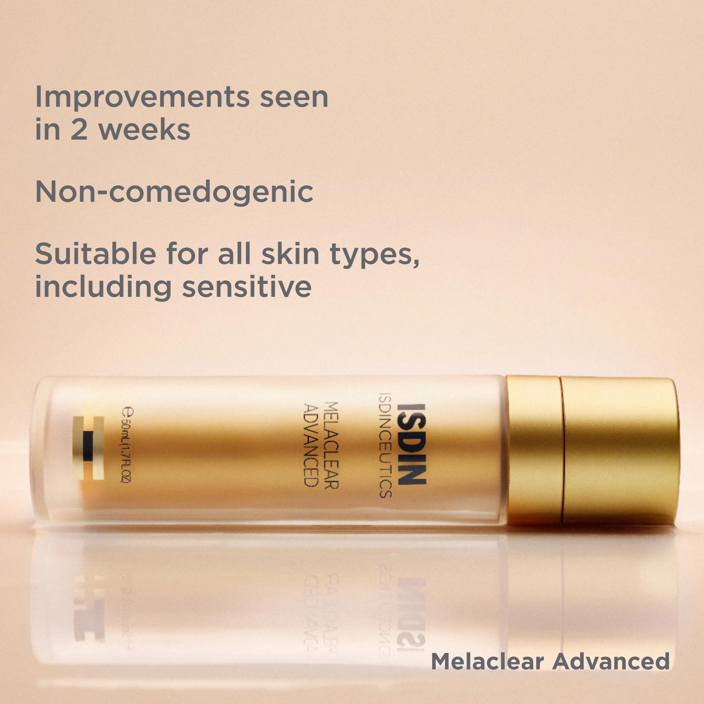ISDIN Melaclear Advanced before and after concept visual for discoloration.