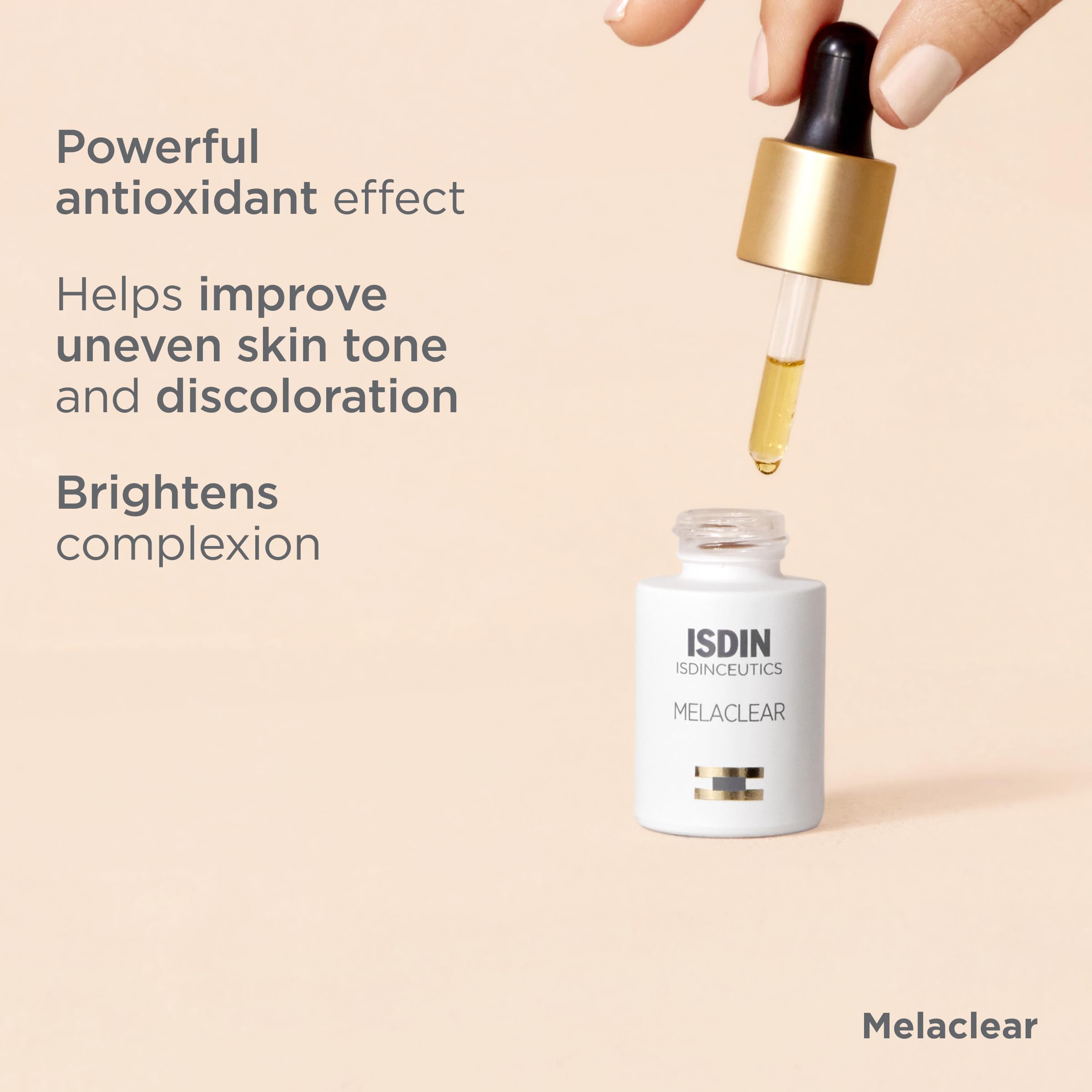 ISDIN Melaclear phytic acid ingredient close-up suggests spot improvement and oxidation protection.