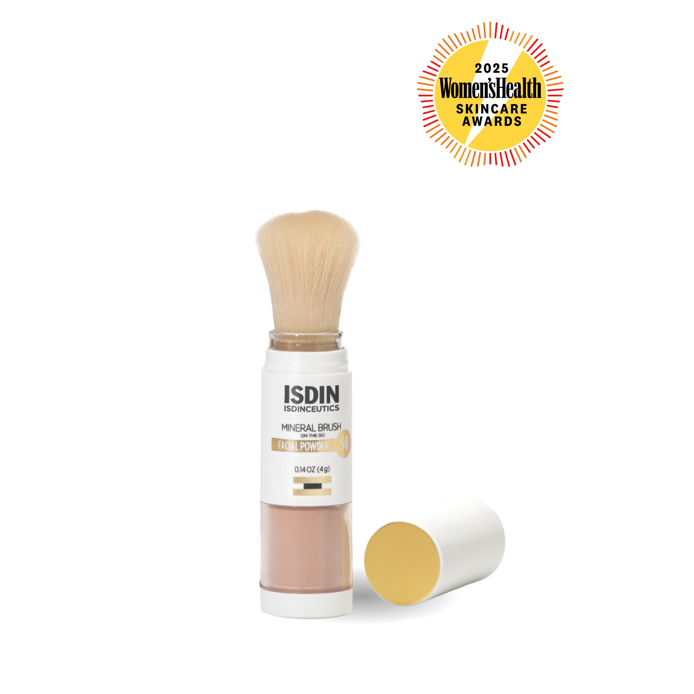 ISDIN Mineral Brush Powder brush closeup, soft bristles for sensitive skin.