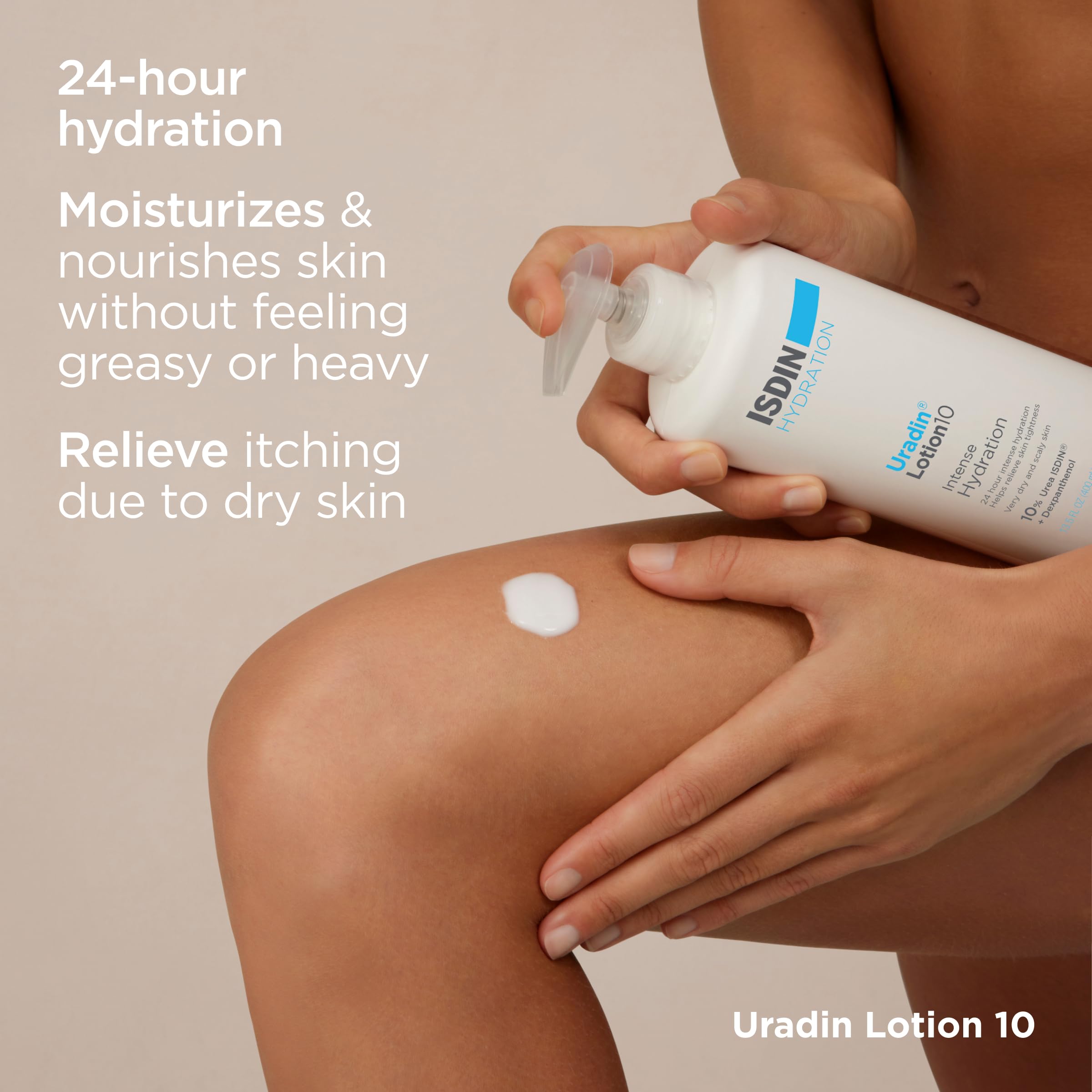ISDIN Uradin 10 cream texture closeup shows non-greasy, fast-absorbing hydration