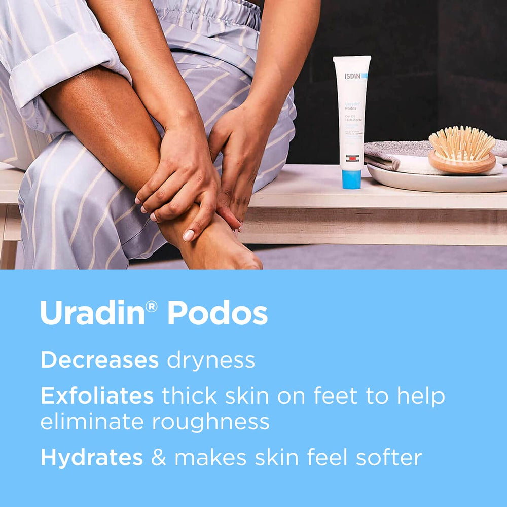 ISDIN Uradin Podos gel-oil texture absorbing rapidly into skin
