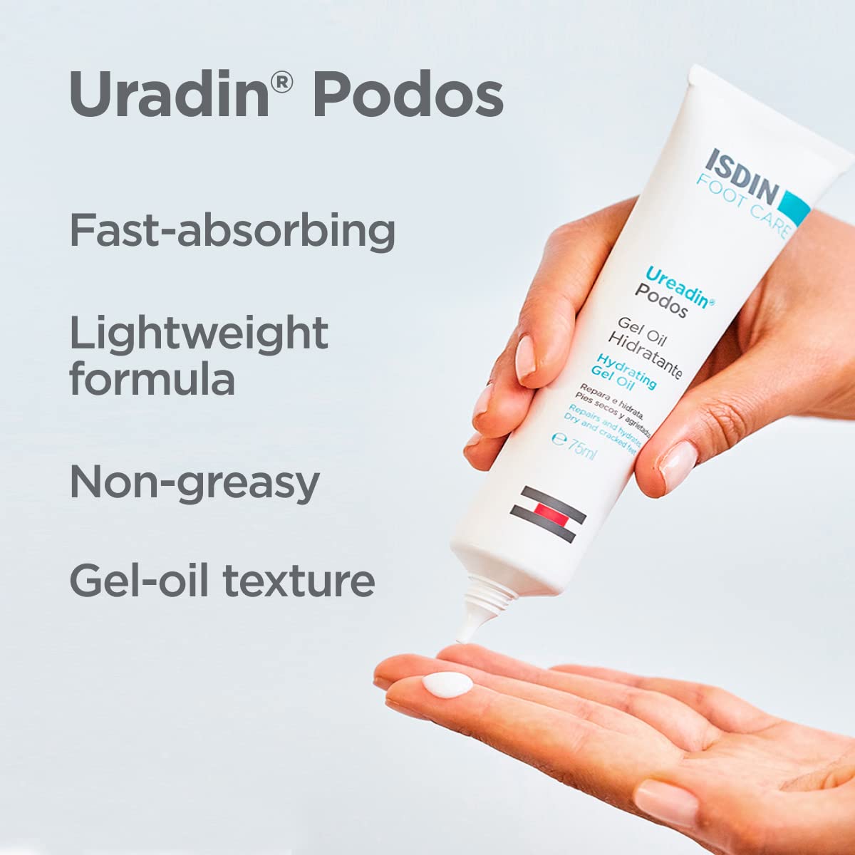 ISDIN Uradin Podos 10% urea label highlights strong moisturization