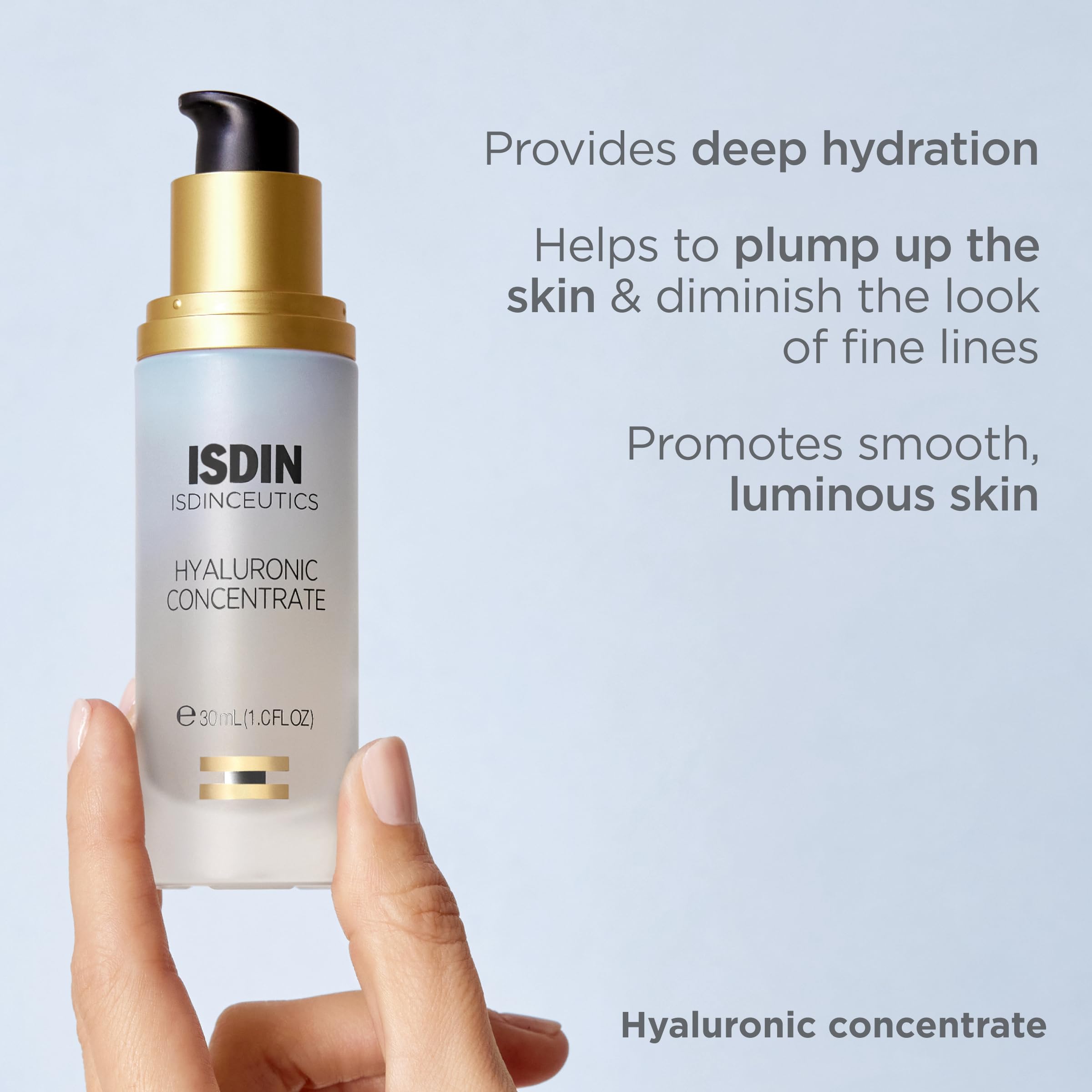 ISDIN Isdinceutics Hyaluronic Concentrate application scene suggesting smooth, radiant skin