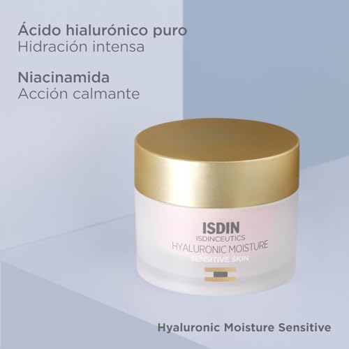 ISDIN Isdinceutics Hyaluronic Moisture Sensitive Skin daytime routine paired with sunscreen.