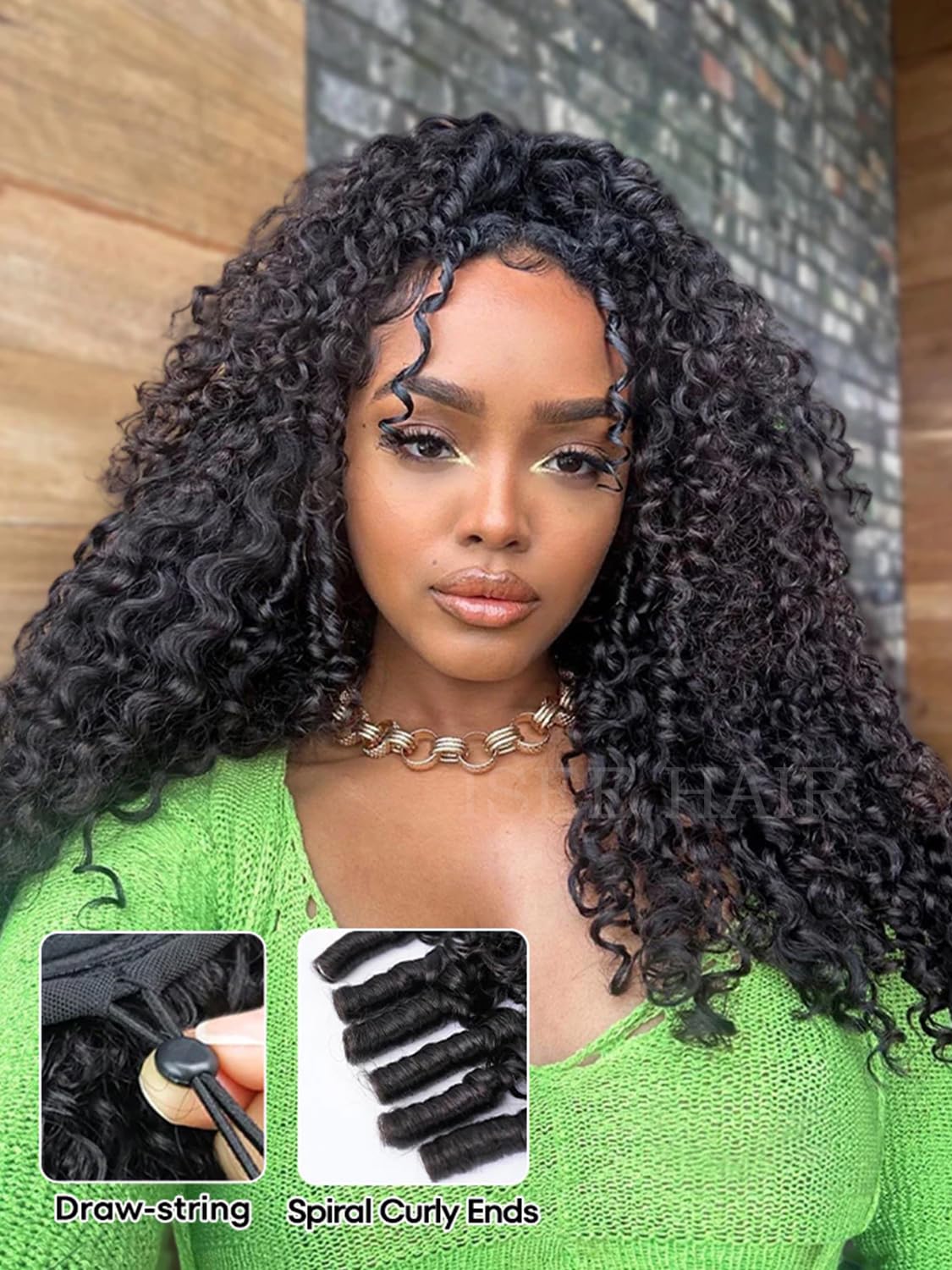ISEE half wig 18inch Burmese curly back view highlights full density