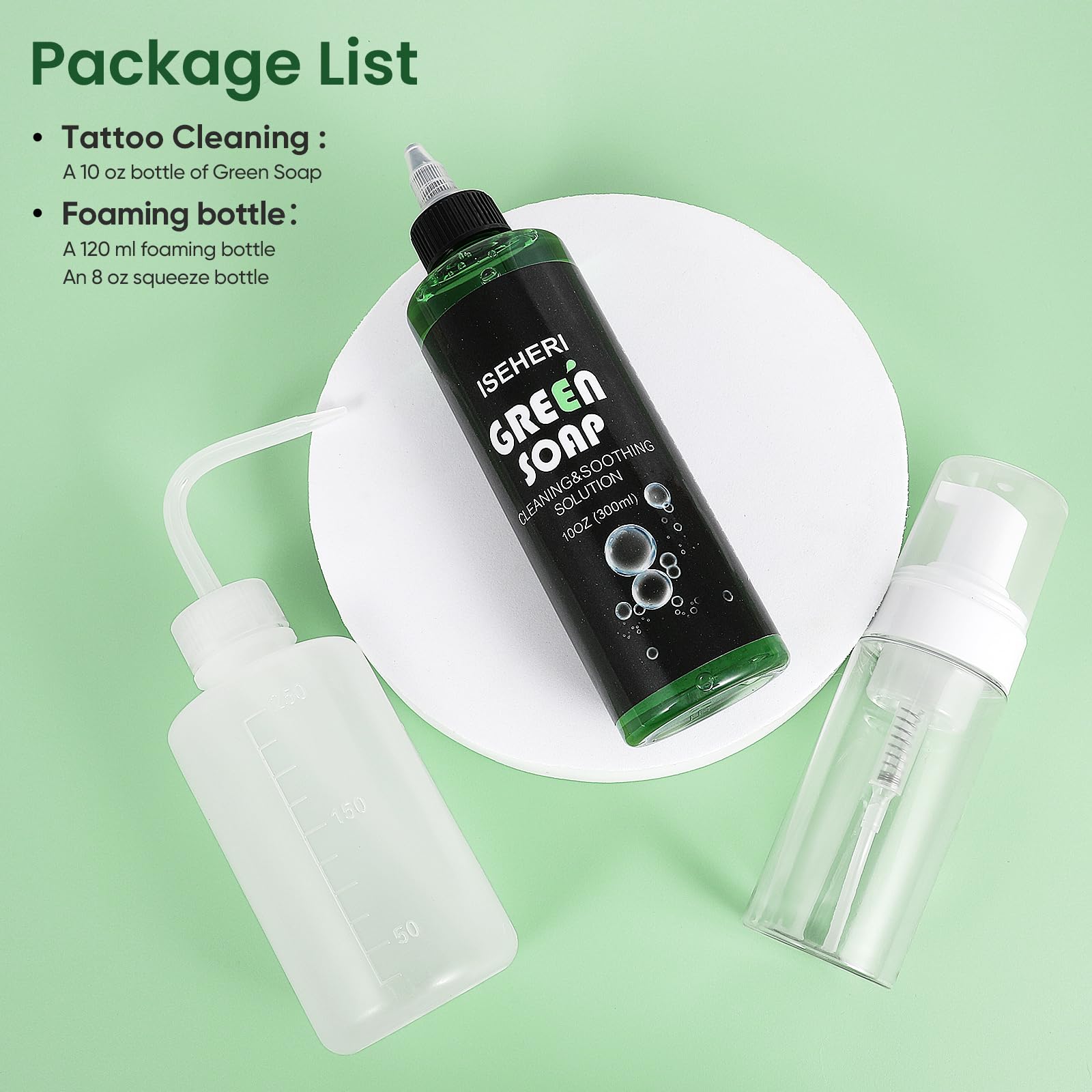iseheri green soap foaming bottle 120ml for easy pre-tattoo cleansing
