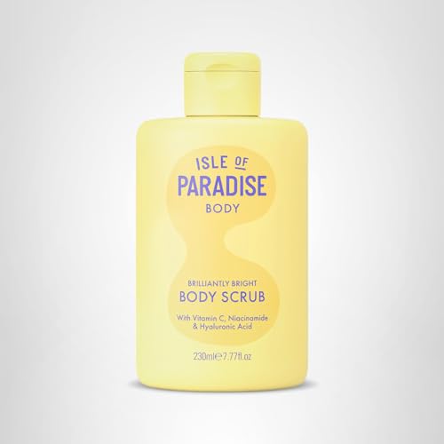 Isle of Paradise Brilliantly Bright Body Polish packaging on display communicates cruelty-free, plant-based skincare.