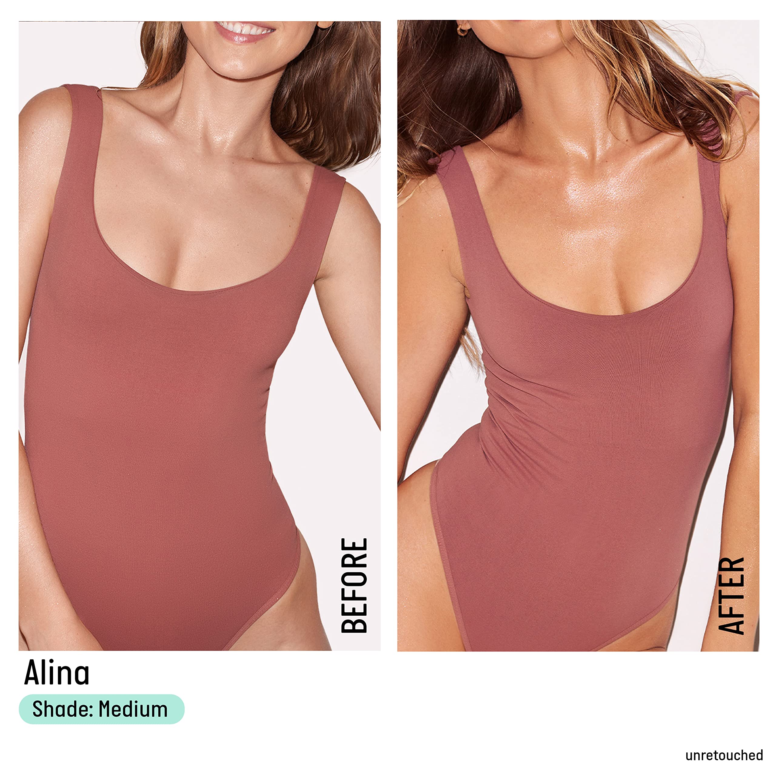 Isle of Paradise drops application on body shows even tint for a seamless all-over glow.