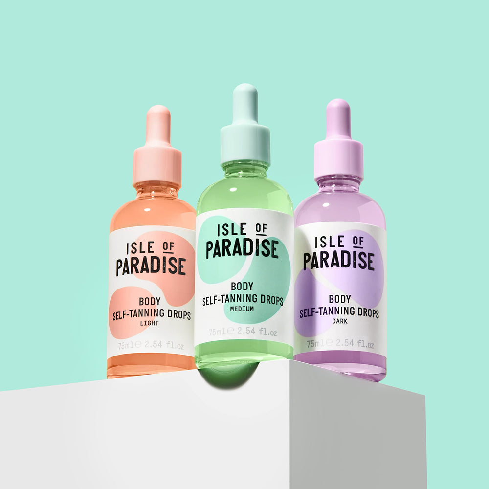 Isle of Paradise drops on skin reveals bronzed tone and natural-looking color.