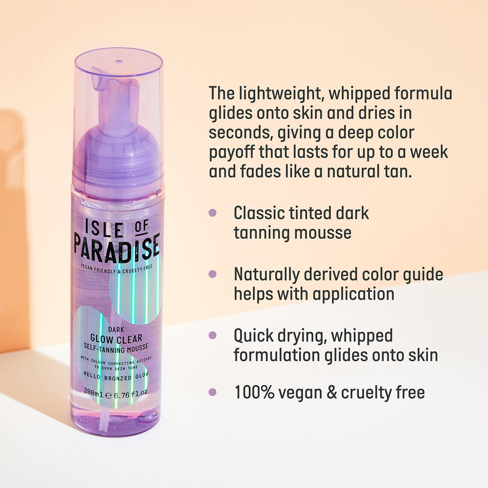 Isle of Paradise Glow Clear Self-Tanning Mousse application mitt ready for even coverage