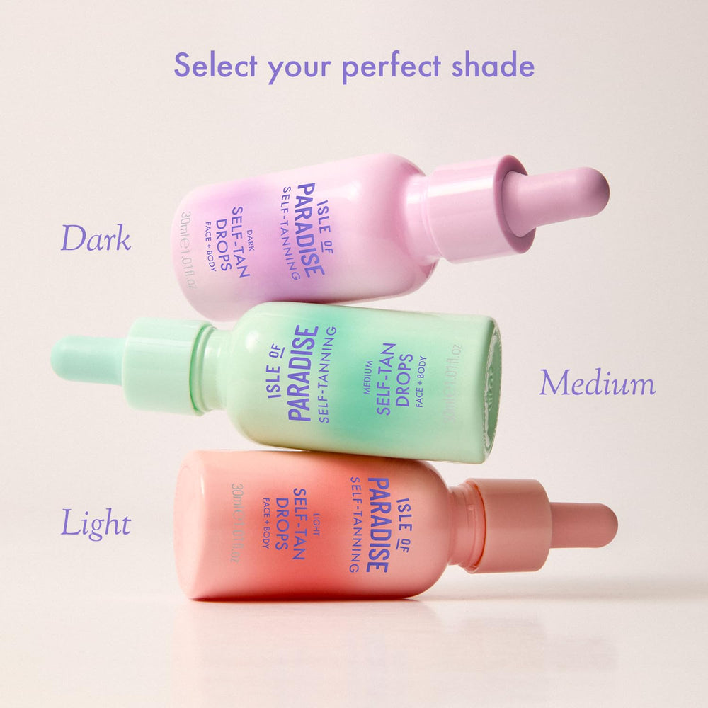 Isle of Paradise self tanning drops dropper closeup indicates precise droplet control.